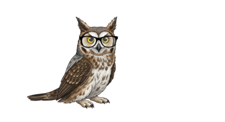 Owl wearing glasses isolated PNG with Transparent Background