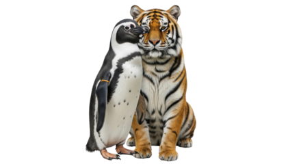 A tiger and a penguin are best friends isolated PNG with Transparent Background