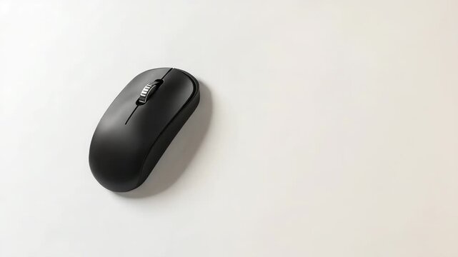 Video A close-up view of a black computer mouse sitting on a white background, ideal for technology or office-related uses