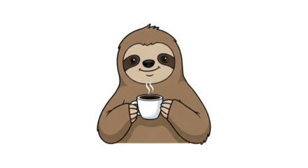 Cute sloth drinking coffee illustration isolated PNG with Transparent Background