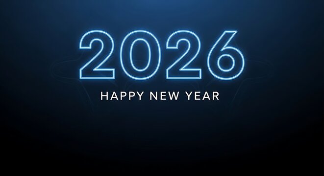 Neon Blue 2026 Happy New Year On Dark Background greeting holiday
