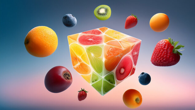 Fruit cube assortment strawberry orange blueberry kiwi healthy diet vitamin c fresh food delicious treat 100