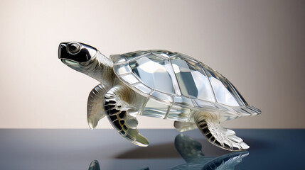 Crystal turtle figurine glass art sculpture animal decor collectible transparent sea life ocean creature 3d render
