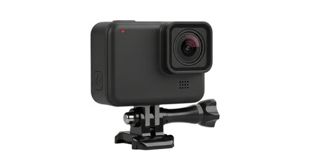 Black action camera with mount a rugged and compact device ideal for capturing adventures and extreme sports on white background