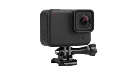 Black action camera with mount a rugged and compact device ideal for capturing adventures and extreme sports on white background