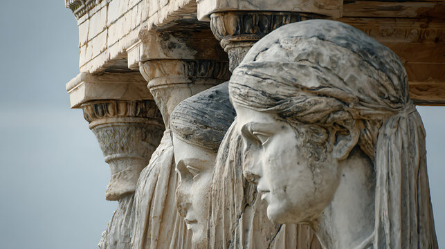 Ancient stone figures draped in cloth sculpture