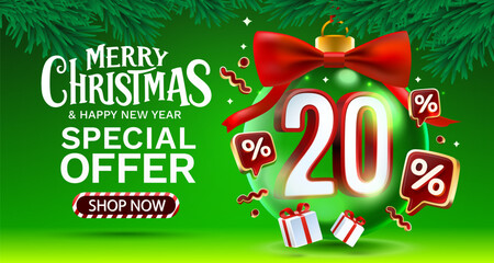 Obraz premium Festive Christmas and New Year Sale with 20 Discount.