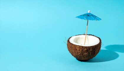 Coconut tropical summer beach umbrella drink vacation exotic refreshment paradise island getaway blue