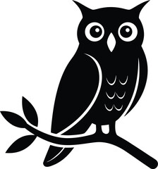 Wise Owl Perched on Branch Silhouette Icon

