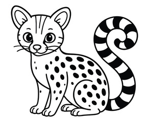 Cute genet cartoon sitting with striped tail outline vector illustration