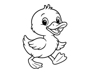 Cheerful little duckling walking happily design bird coloring page vector draw