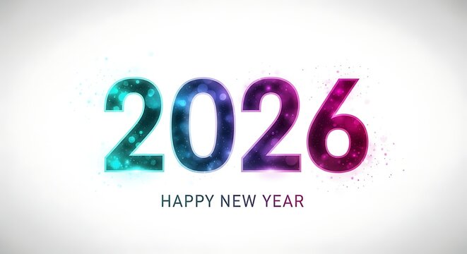 Colorful 2026 numbers with " Happy New Year" text on white background image photo