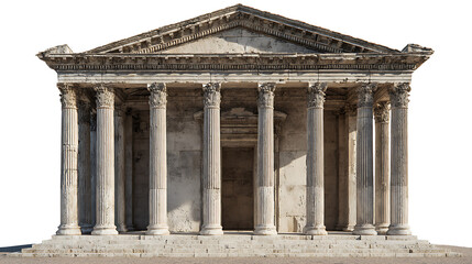 Naklejka premium Ancient stone temple facade with ornate columns and triangular pediment image