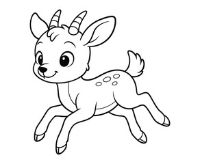 Cute baby deer cartoon running happy with spots outline vector design
