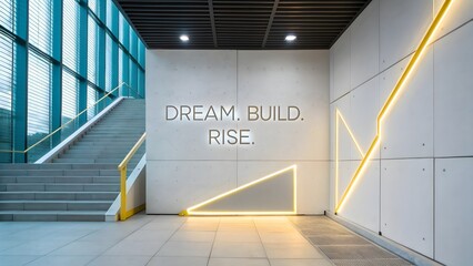 Modern entryway with geometric design and motivational words