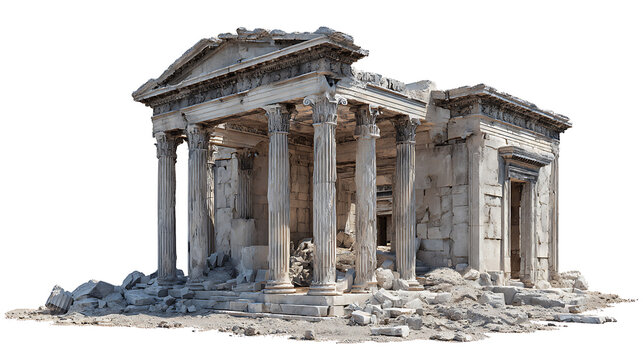 Ancient stone temple ruins with weathered columns and debris ancient ruins classical architecture - Powered by Adobe