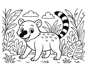 Cute genet cartoon standing in jungle smiling outline vector illustration