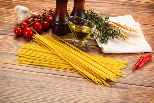 Raw dry Italian pasta - spaghetti