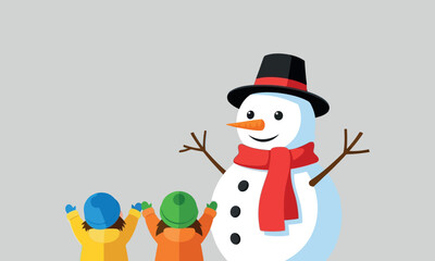 Kids Building Snowman Winter Illustration