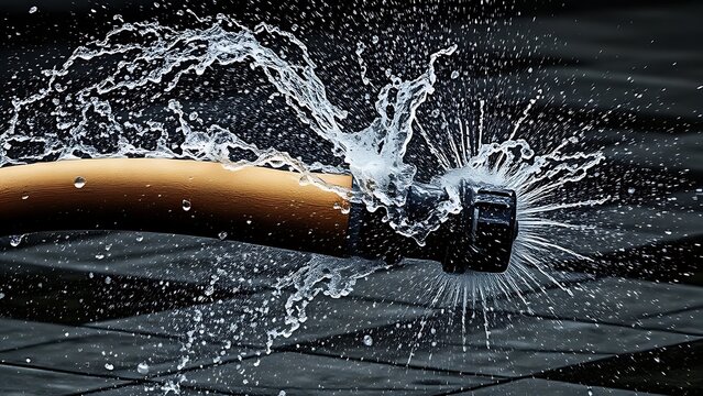 oligarchy. An out-of-control fire hose writhing wildly, spraying water in all directions. mobility guides, transit brochures, designed for transport & logistics marketing, used by interior designers.