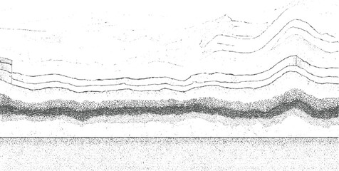Stylized cross section of geological strata with textured layers and wavy lines geology