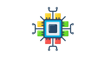 Colorful stylized computer chip illustration representing digital technology and innovation.