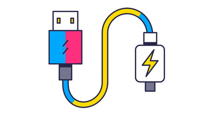 Colorful USB charging cable vector illustration isolated on white.