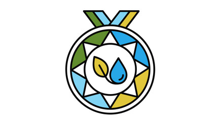 Eco-Friendly Award Medal with Leaf and Water Drop Icon.