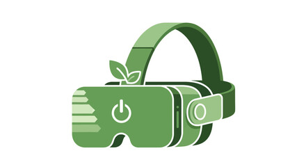 Eco-Friendly Virtual Reality Headset with Green Leaf and Power Button.