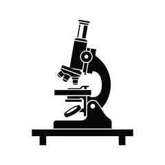 Black and white illustration of a microscope, isolated on