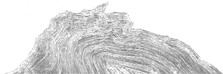Naklejka na ściany i meble Detailed black and white illustration of folded geological strata and rock formations geology