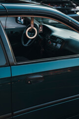 Fototapeta premium Japanese Tsurikawa Subway Ring Hanging in Tuned Car Interior Instead of Passenger Handle 
