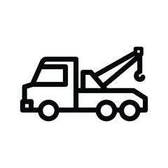 Naklejka premium Outline icon of a tow truck with a crane, isolated on