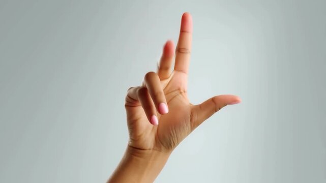 Hand finger counting from one to five gesture with smooth sequential movement on plain background video footage