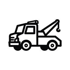 Black and white line drawing of a tow truck isolated on