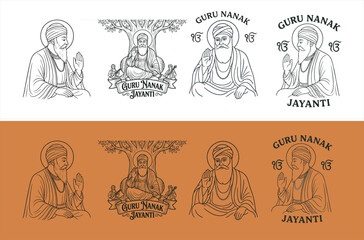 Print, Line art Guru nanak jayanti , also known as Guru Nanak's Prakash Utsav and Guru Nanak Jayanti, celebrates the birth of the first Sikh Guru of india.