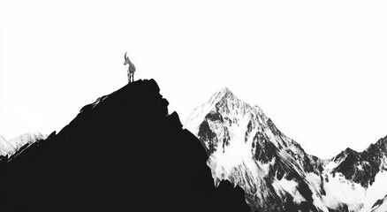 High Contrast Nature Scene with Silhouette of a Goat on the Summit