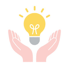 ひらめきを両手で支えるイラスト｜アイデア・発想・クリエイティブ素材