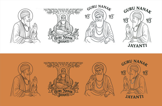 Print, Line art Guru nanak jayanti , also known as Guru Nanak's Prakash Utsav and Guru Nanak Jayanti, celebrates the birth of the first Sikh Guru of india.