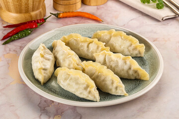 Japanese steamed Gyoza stuffed dumplings