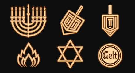 Hanukkah Light-Bar Icons — Parallel Bar Geometric Flat Vector Set