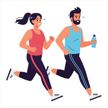 Energetic man and woman running side-by-side, symbolizing a commitment to health, wellness, and maintaining an active, fit lifestyle through regular exercise