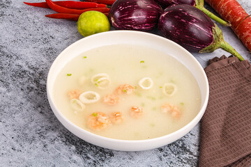 Light seafood soup with prawns