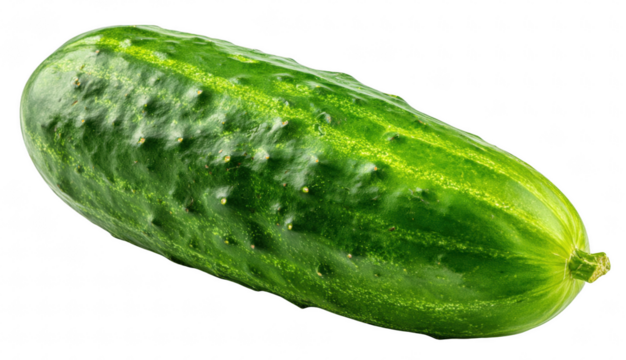 Fresh cucumber, isolated on transparent background, healthy vegetable, detailed texture, bright composition