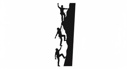 Mountain Climber Silhouette Vector Showing Sequential Poses — Reaching, Hanging, Pulling, Summit Stance


