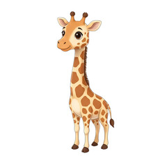 Fototapeta premium Cute Cartoon Giraffe Illustration Standing Isolated on Transparent Background with Soft Highlights