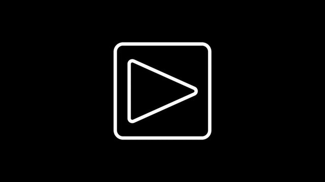 Animated outline icon motion graphic of a basic Play Button symbol on black background.