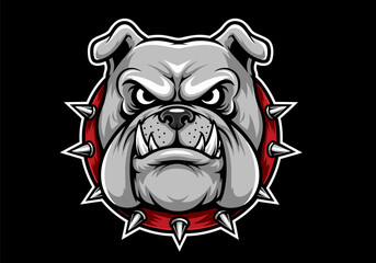 Powerful bulldog head logo vector illustration with an intimidating expression and spiked collar design