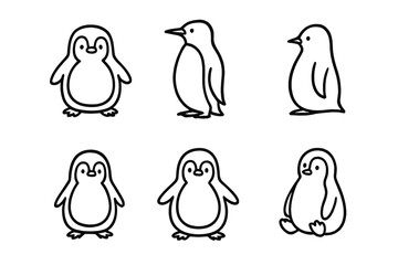 Obraz premium Minimalist black and white outline drawings of cute penguins in various poses