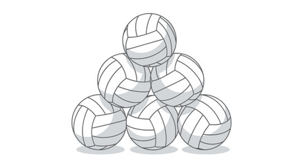 Monochromatic outline illustration depicting a pyramid stack of six classic volleyballs, symbolizing teamwork, athleticism, and the spirit of competitive sports